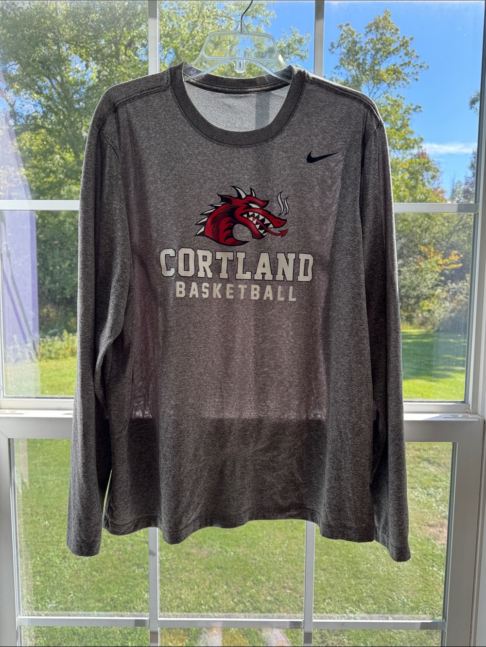 Nike Cortland Basketball Long-Sleeve Performance Shirt - Gray with Red Dragon